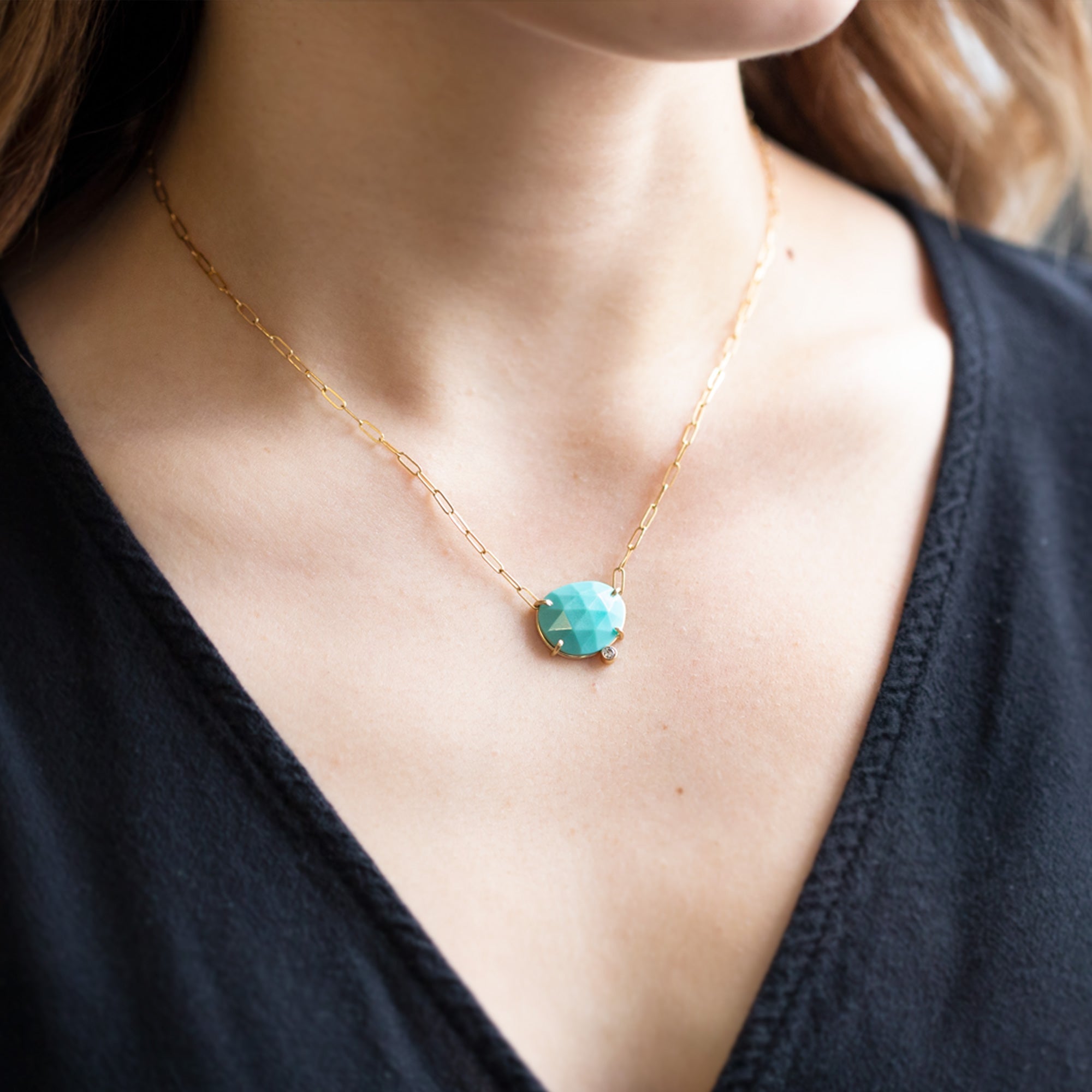 The Turquoise + Diamond Pendant Necklace | 14K Yellow Gold