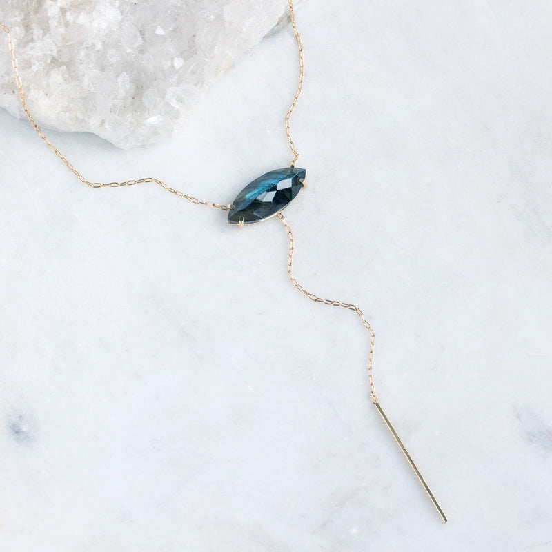 The Labradorite Marquise Lariat Necklace | 14K Yellow Gold