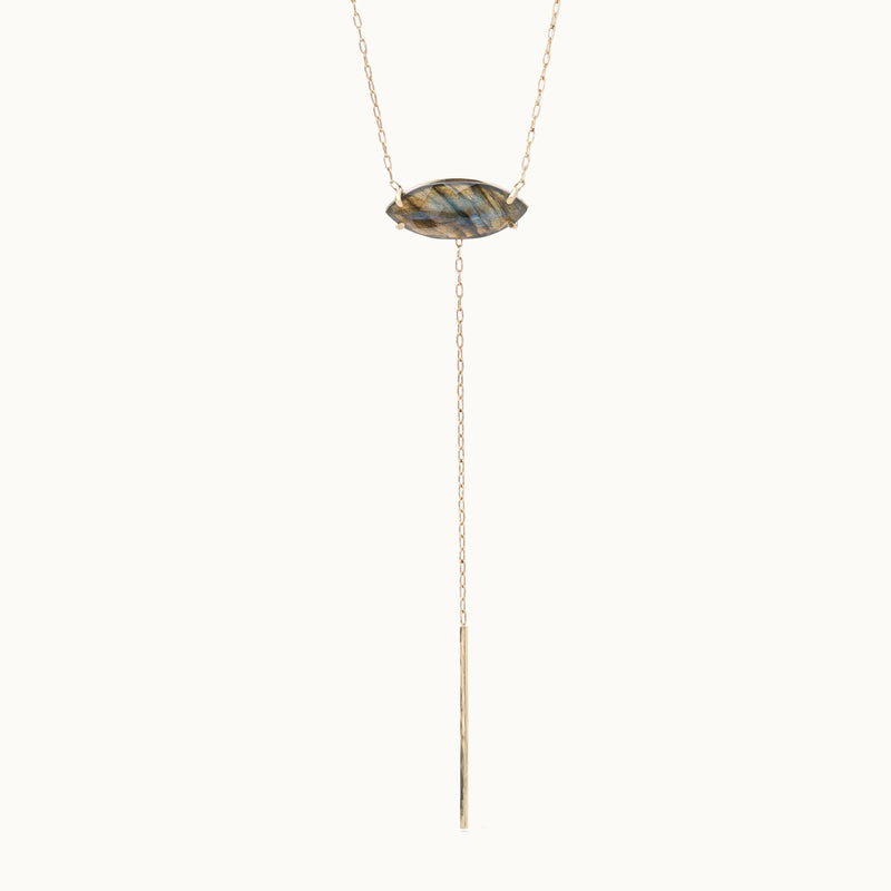 The Labradorite Marquise Lariat Necklace | 14K Yellow Gold