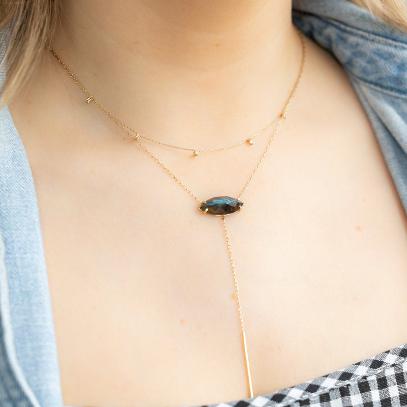 The Labradorite Marquise Lariat Necklace | 14K Yellow Gold