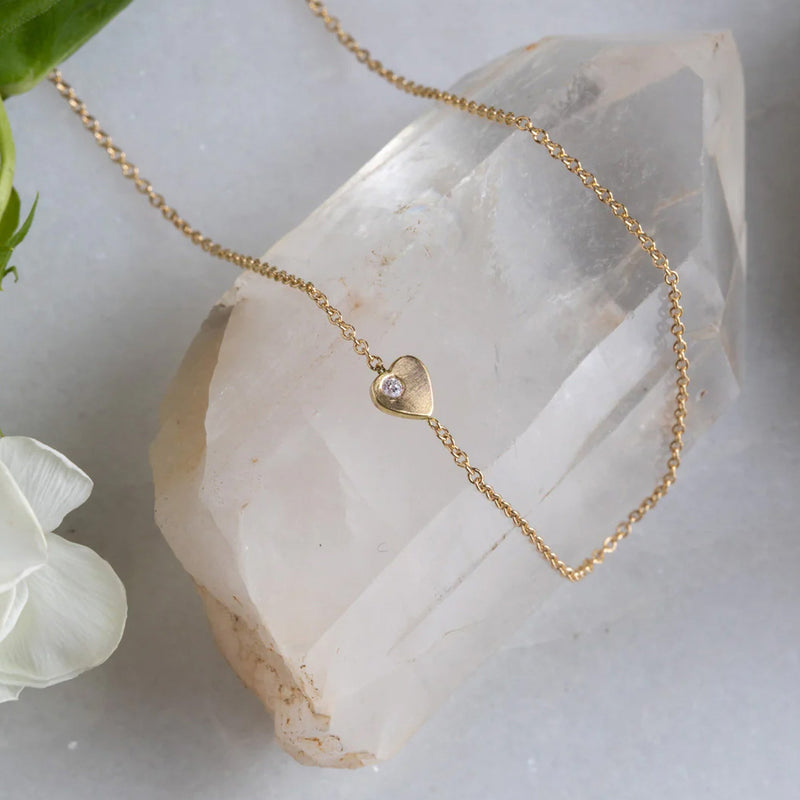 The Sweetheart White Diamond Necklace | 14K Yellow Gold