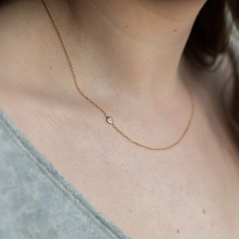 The Sweetheart White Diamond Necklace | 14K Yellow Gold