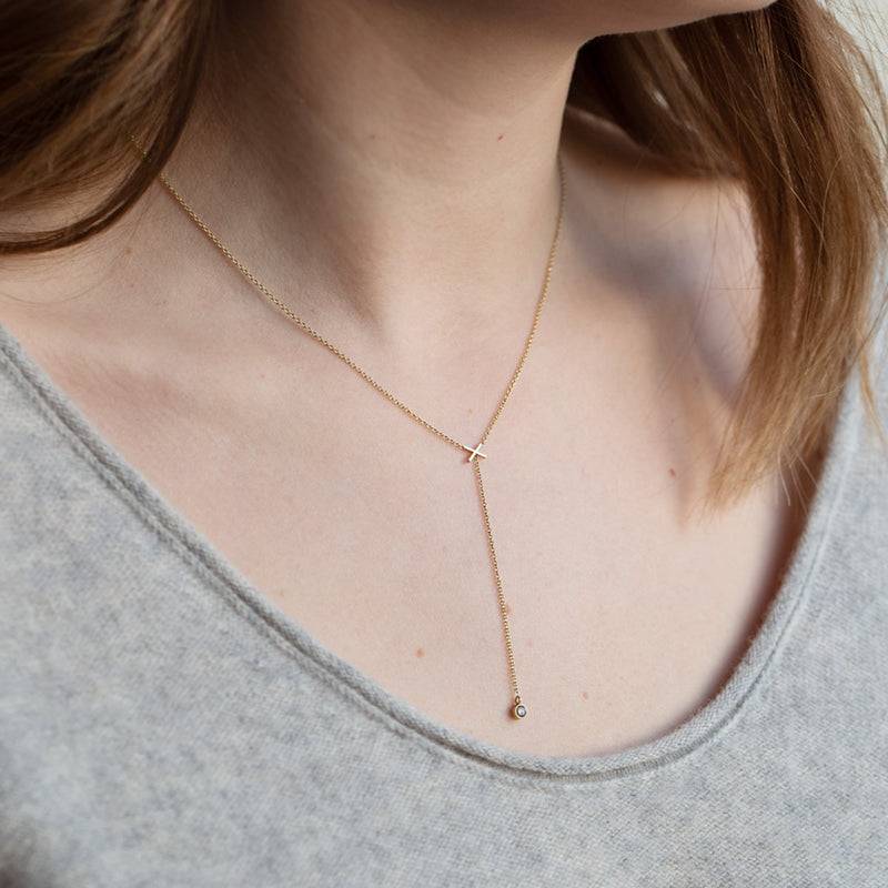 The XO' Salt and Pepper Diamond Lariat Necklace | 14K Yellow Gold