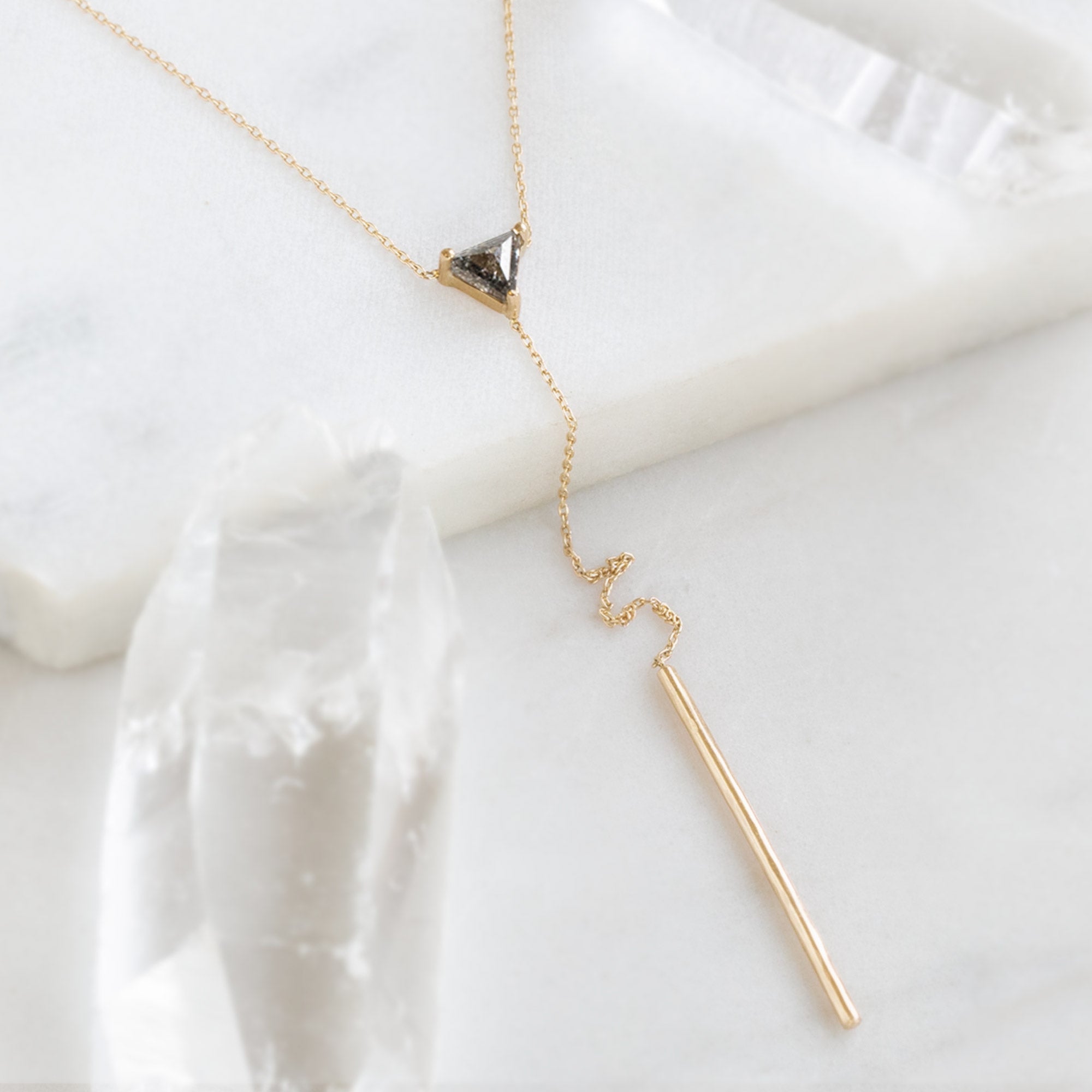 The Trillion Black Diamond Lariat Necklace | 14K Yellow Gold