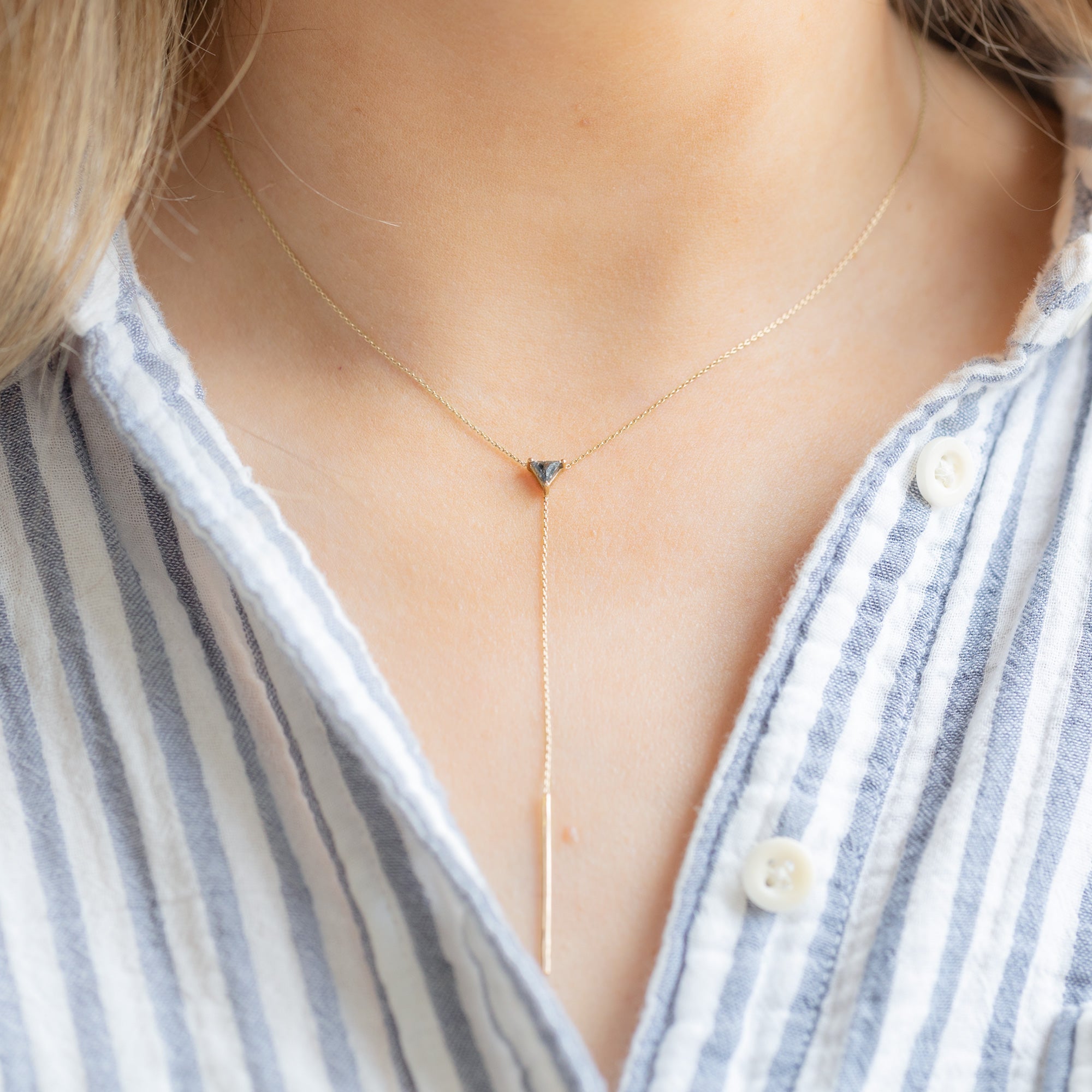 The Trillion Black Diamond Lariat Necklace | 14K Yellow Gold