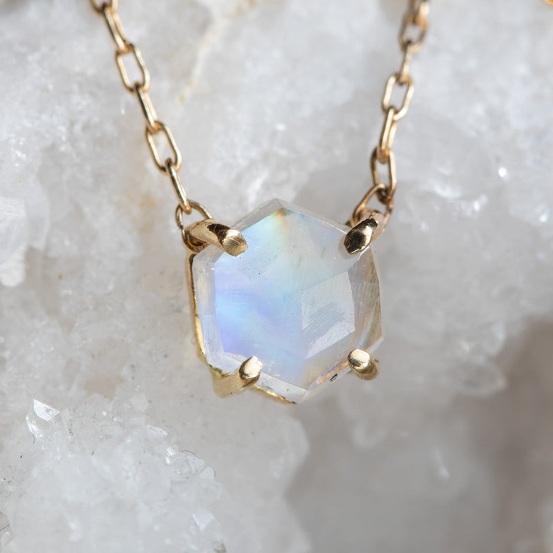 The Hexagon Moonstone Necklace | 14K Yellow Gold