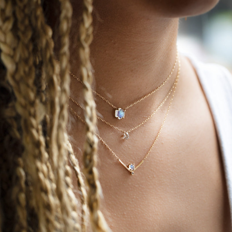 The Hexagon Moonstone Necklace | 14K Yellow Gold