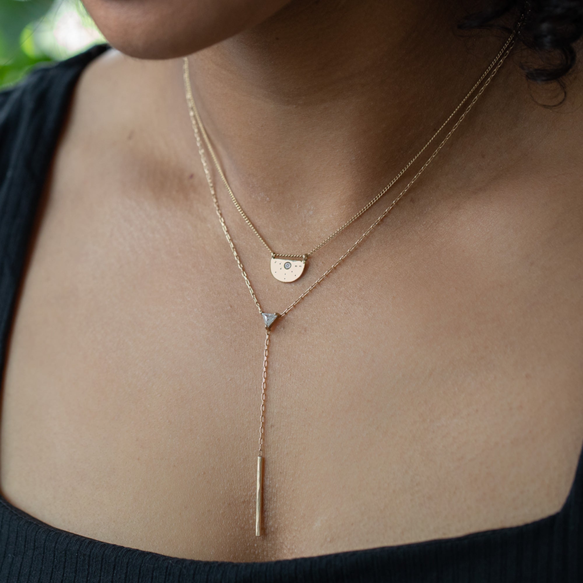 The White Diamond Half Moon Stardust Necklace | 14K Yellow Gold