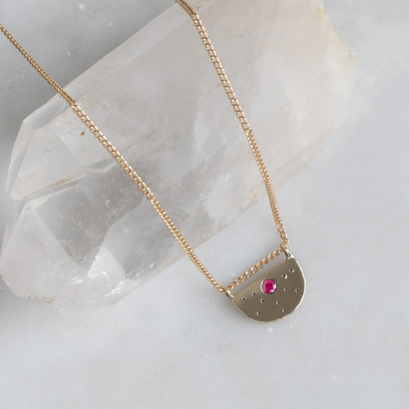 The Ruby Half Moon Stardust Necklace | 14K Yellow Gold