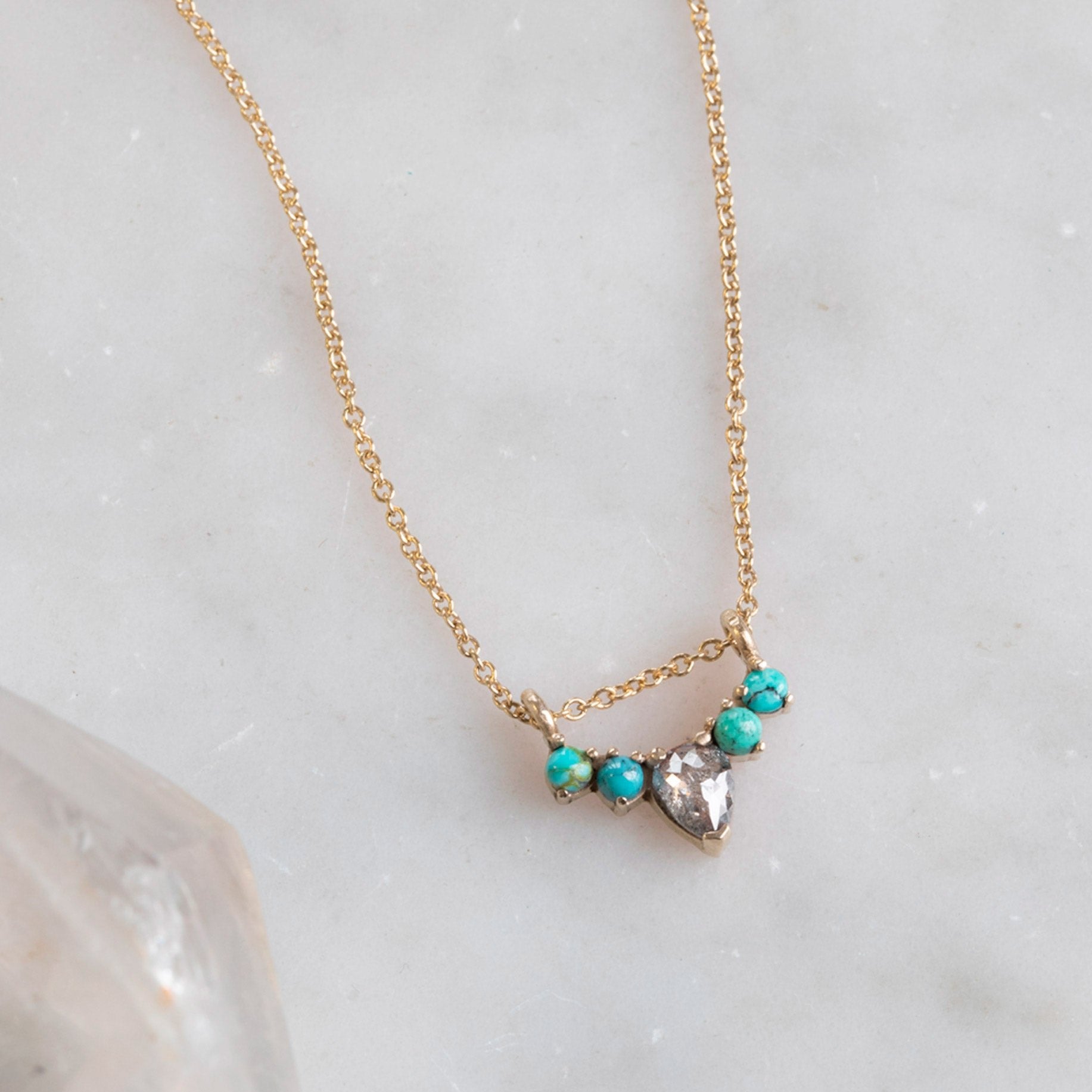 The Turquoise + Diamond Sunburst Necklace | 14K Yellow Gold