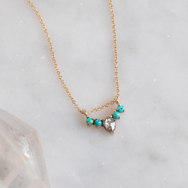 The Turquoise + Diamond Sunburst Necklace | 14K Yellow Gold