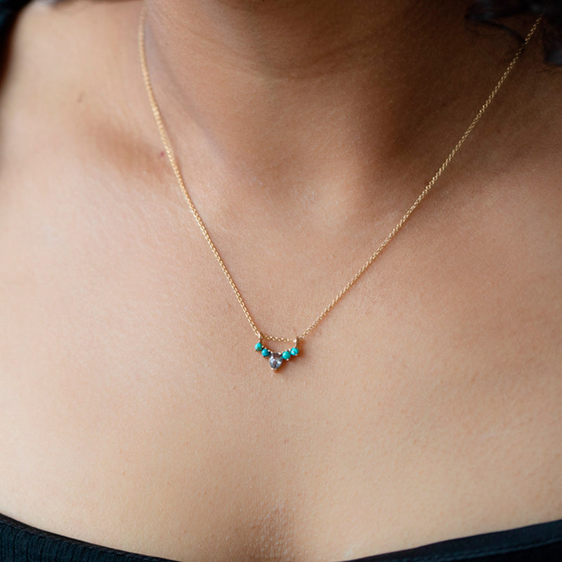 The Turquoise + Diamond Sunburst Necklace | 14K Yellow Gold