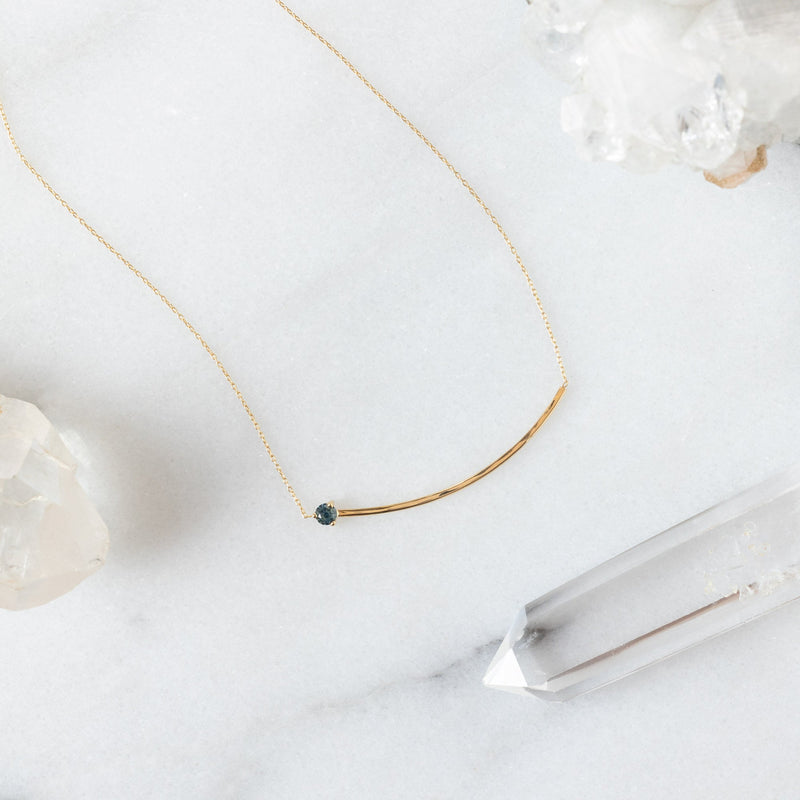 The Blue Sapphire Gemstone Arc Necklace | 14K Yellow Gold