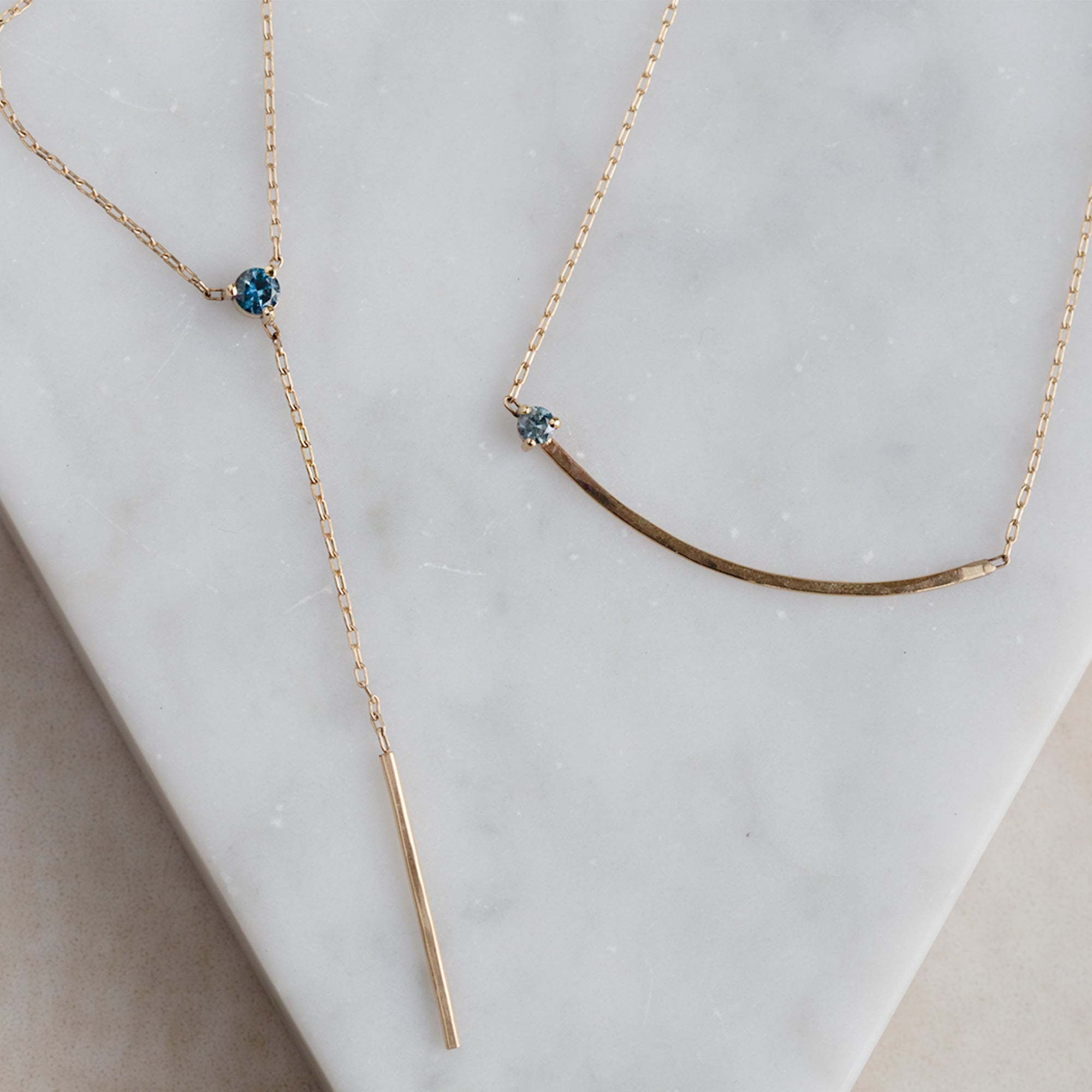 The Blue Montana Sapphire Gemstone Arc Necklace | 14K Yellow Gold