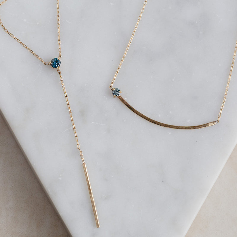 The Blue Sapphire Gemstone Arc Necklace | 14K Yellow Gold