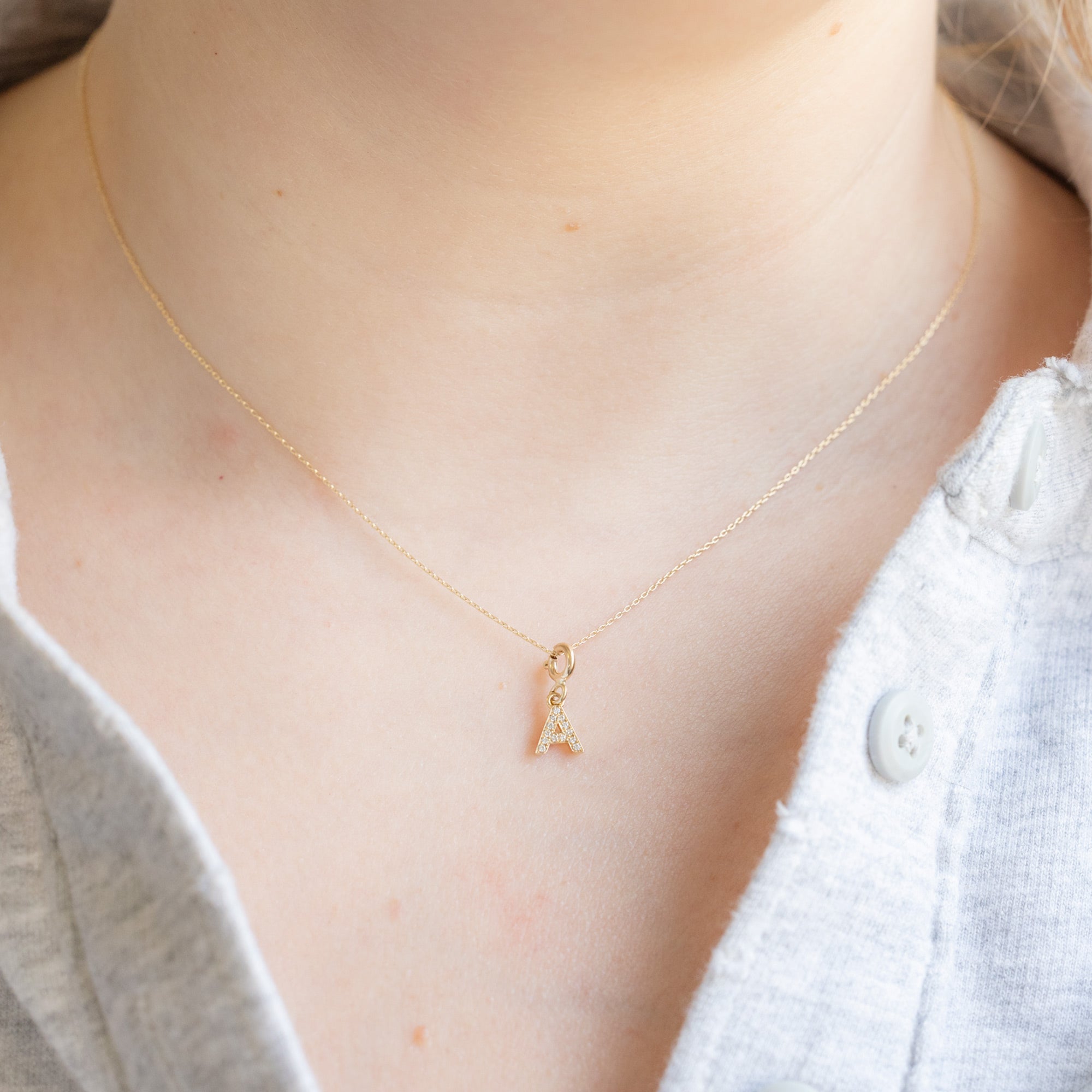 The Pavé Diamond Letter Charm Necklace | 14K Yellow Gold