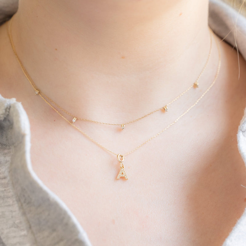 The Pavé Diamond Letter Charm Necklace | 14K Yellow Gold