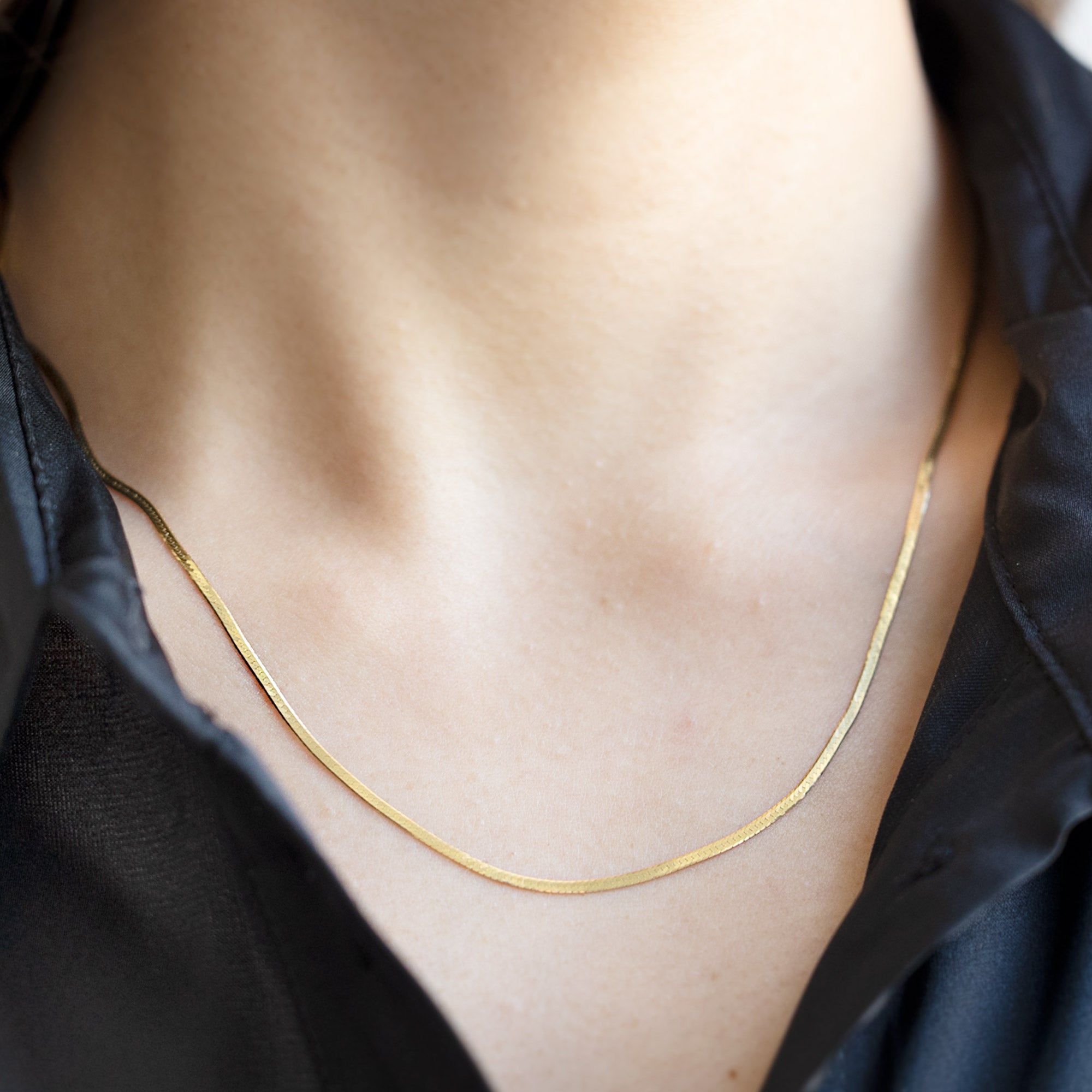 The Herringbone Chain Necklace | 14K Yellow Gold