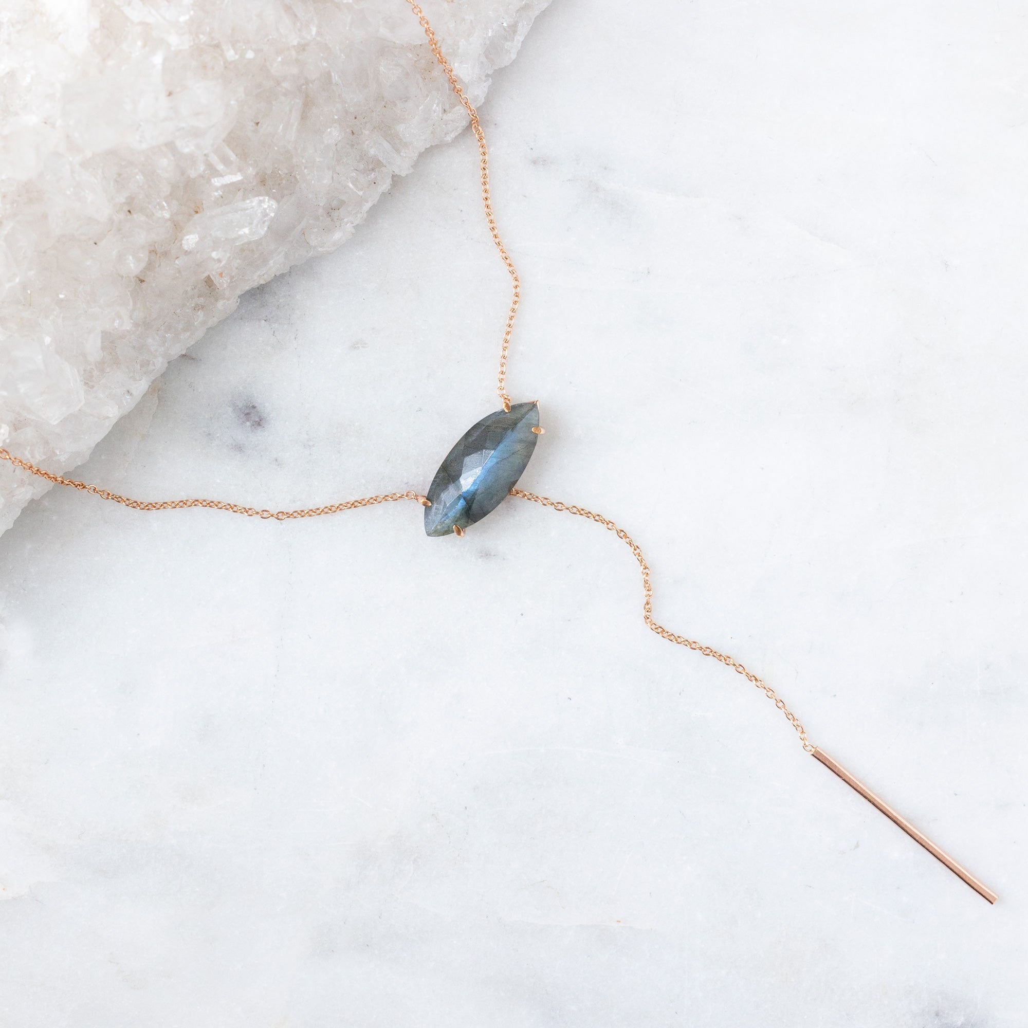 The Labradorite Marquise Lariat Necklace | 14K Rose Gold