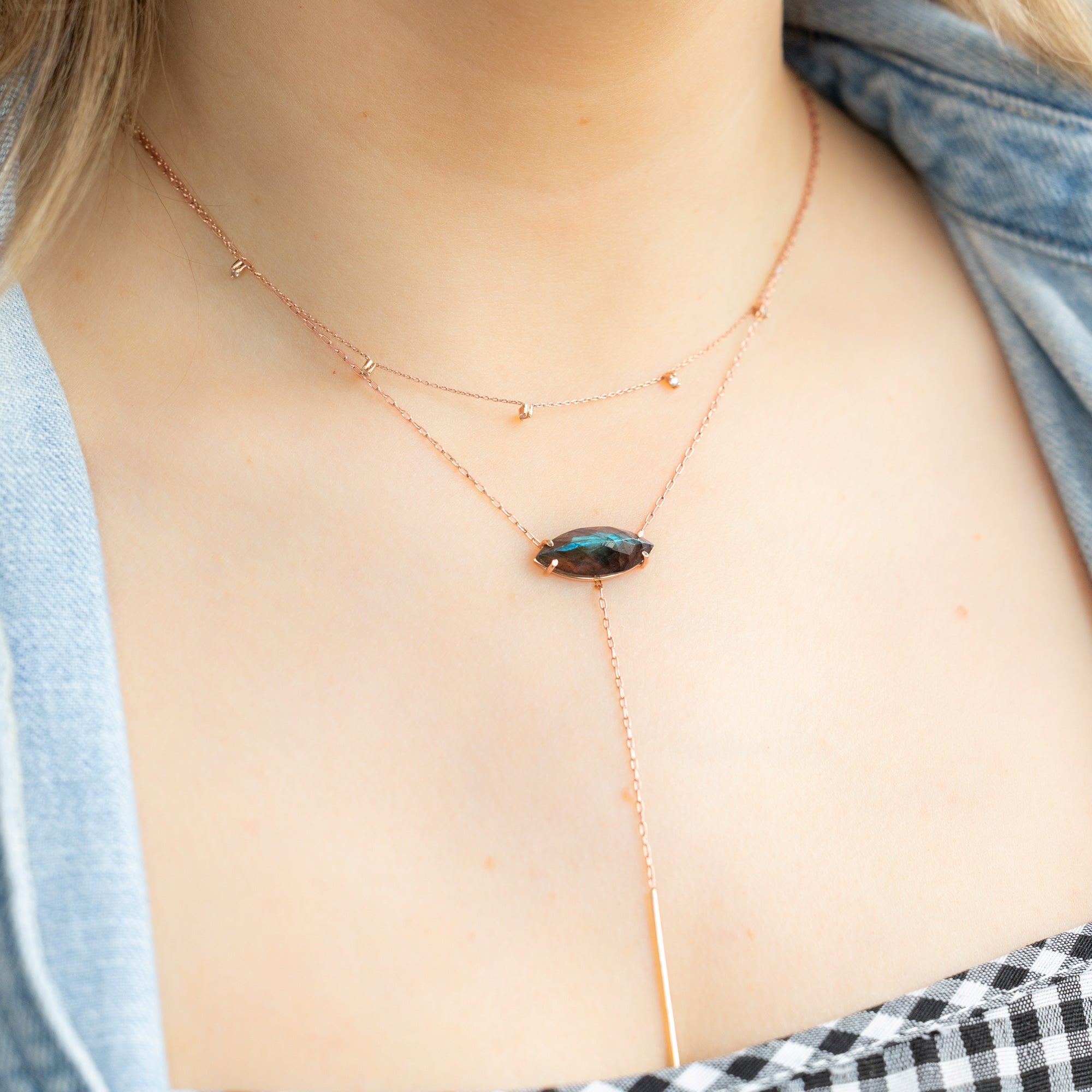 The Labradorite Marquise Lariat Necklace | 14K Rose Gold