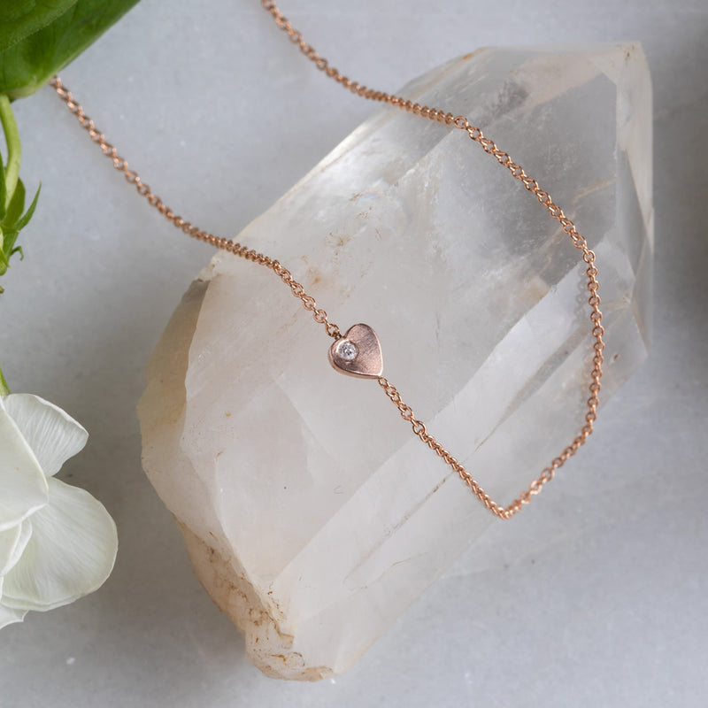 The Sweetheart White Diamond Necklace | 14K Rose Gold