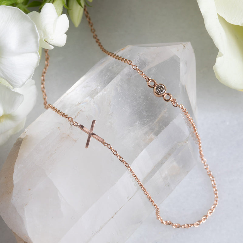 The XO' Salt and Pepper Diamond Necklace | 14K Rose Gold