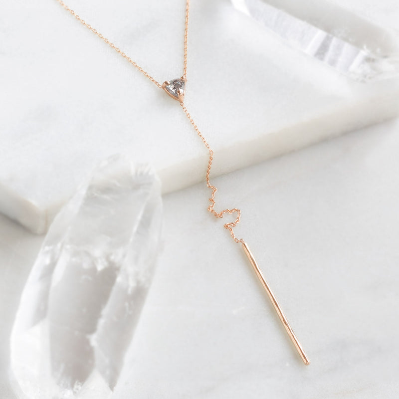 The Trillion Salt and Pepper Diamond Lariat Necklace | 14K Rose Gold