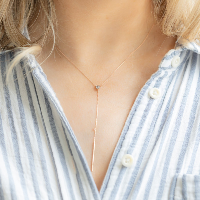 The Trillion Salt and Pepper Diamond Lariat Necklace | 14K Rose Gold