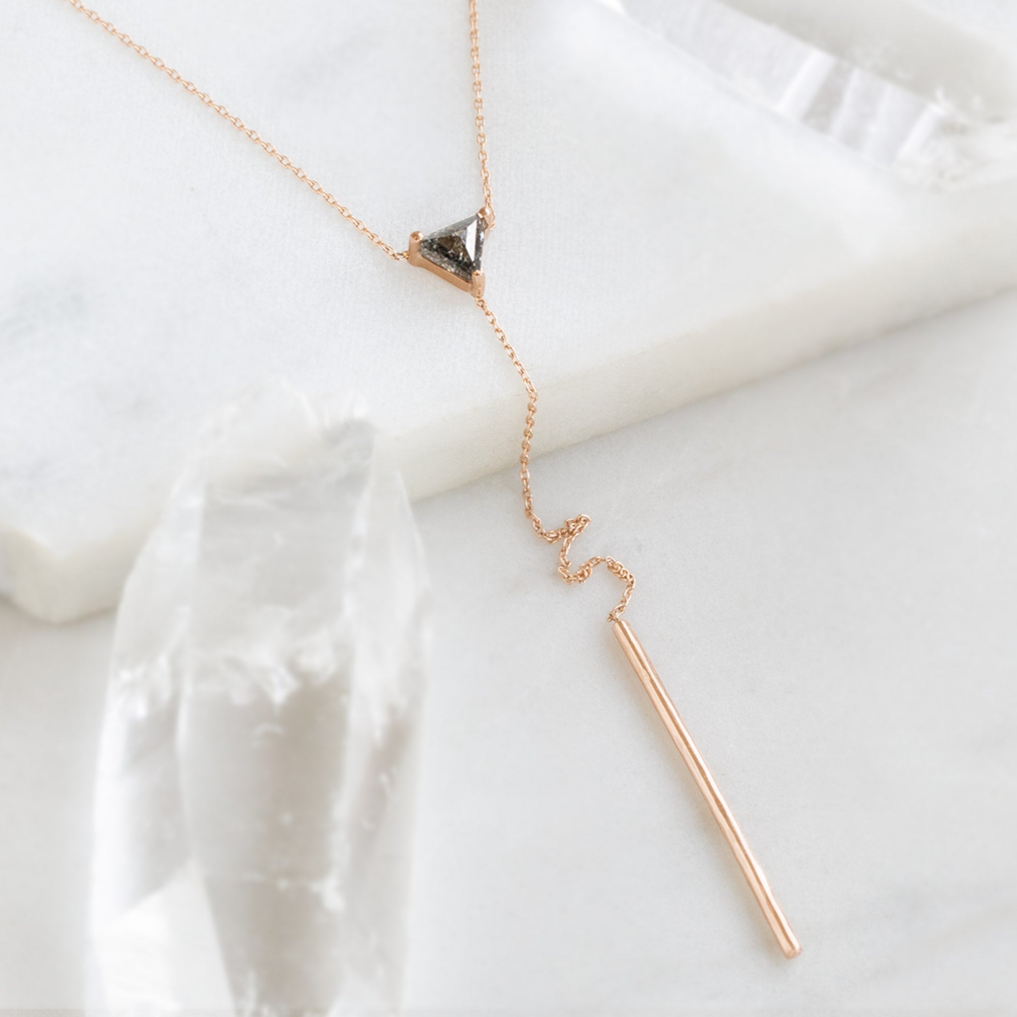 The Trillion Black Diamond Lariat Necklace | 14K Rose Gold