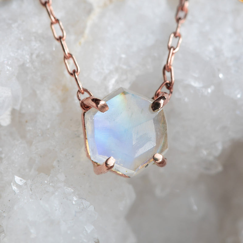 The Hexagon Moonstone Necklace | 14K Rose Gold