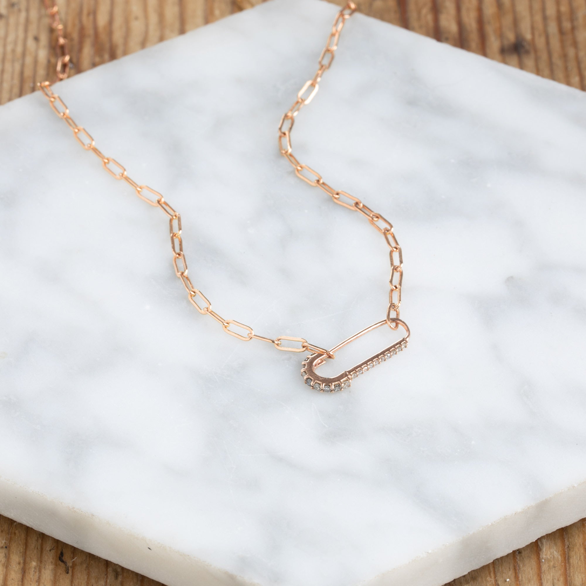 The White Diamond Pavé Pin Necklace | 14K Rose Gold