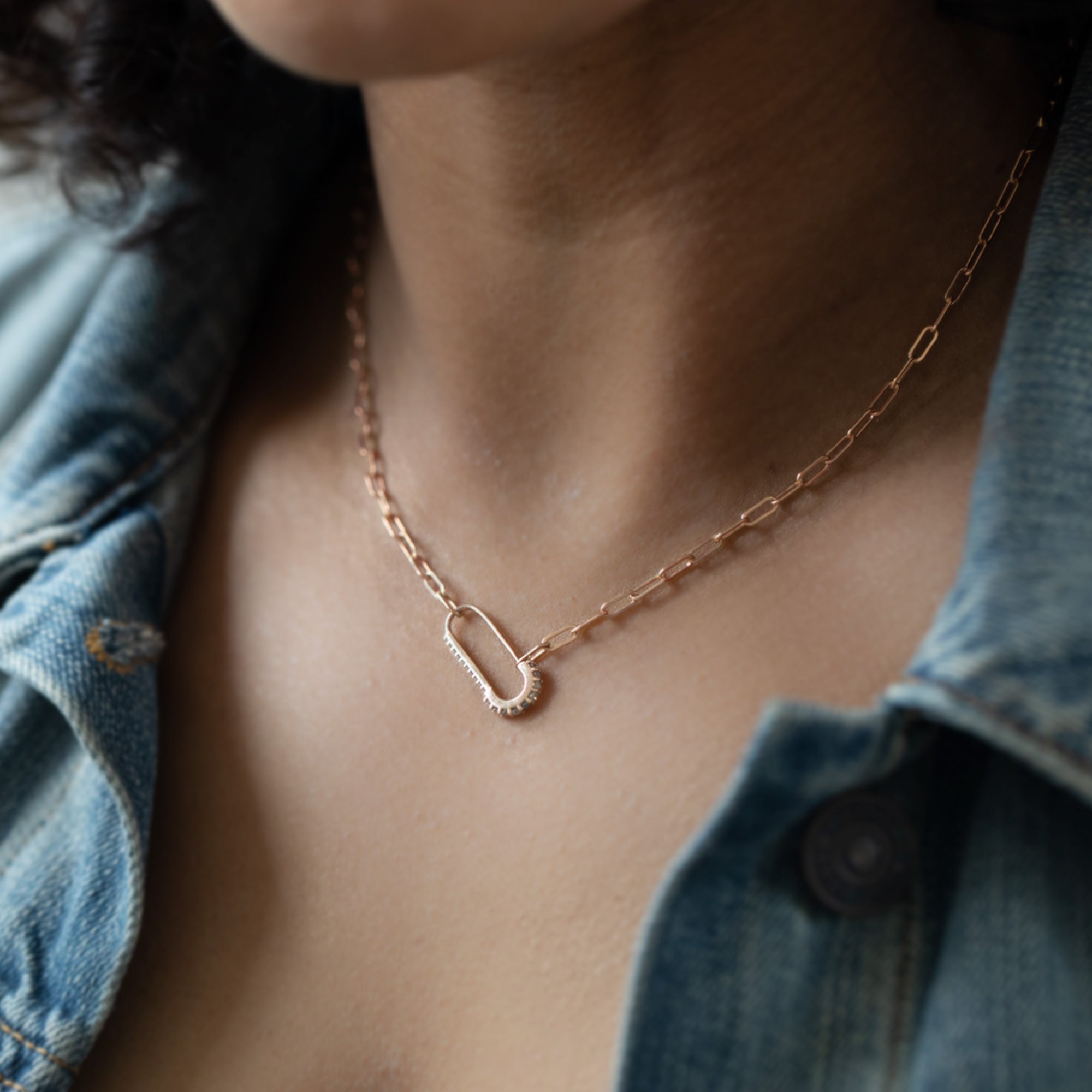 The White Diamond Pavé Pin Necklace | 14K Rose Gold