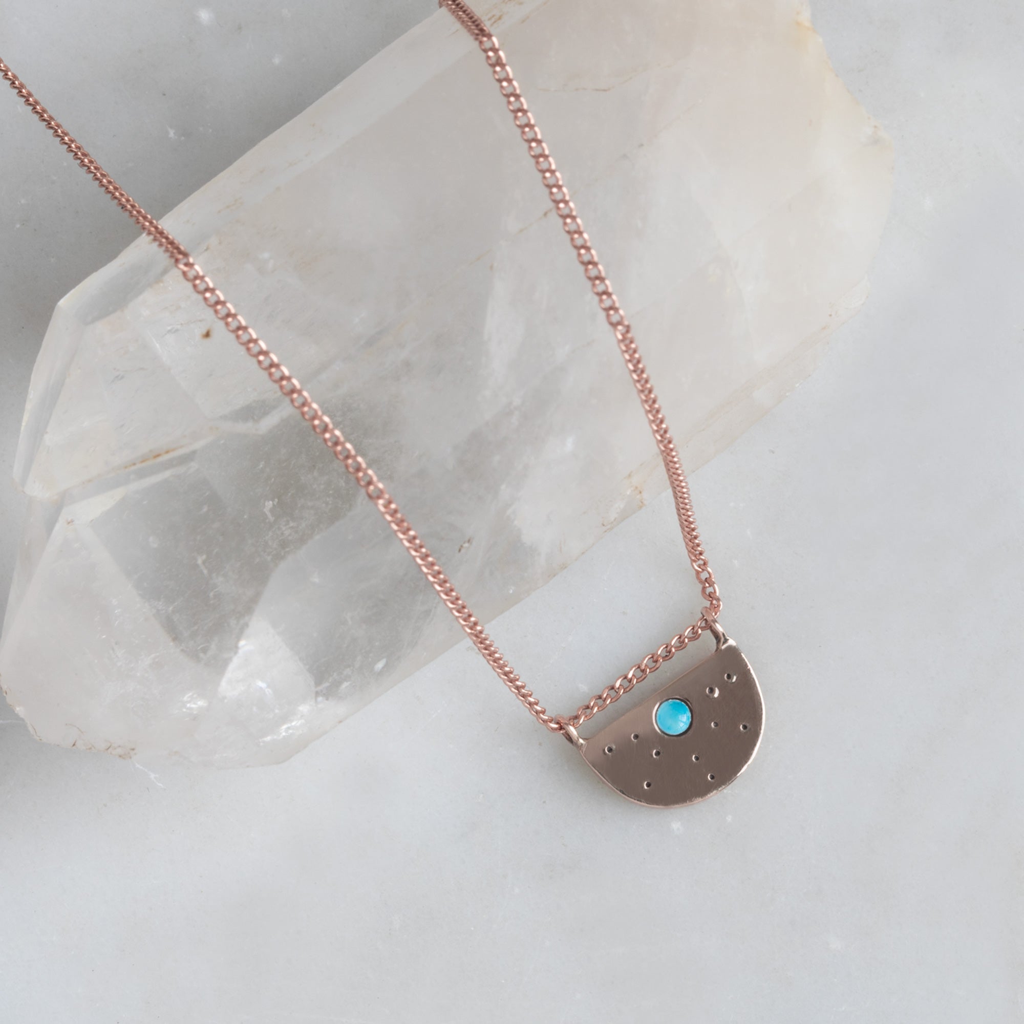 The Turquoise Half Moon Stardust Necklace | 14K Rose Gold