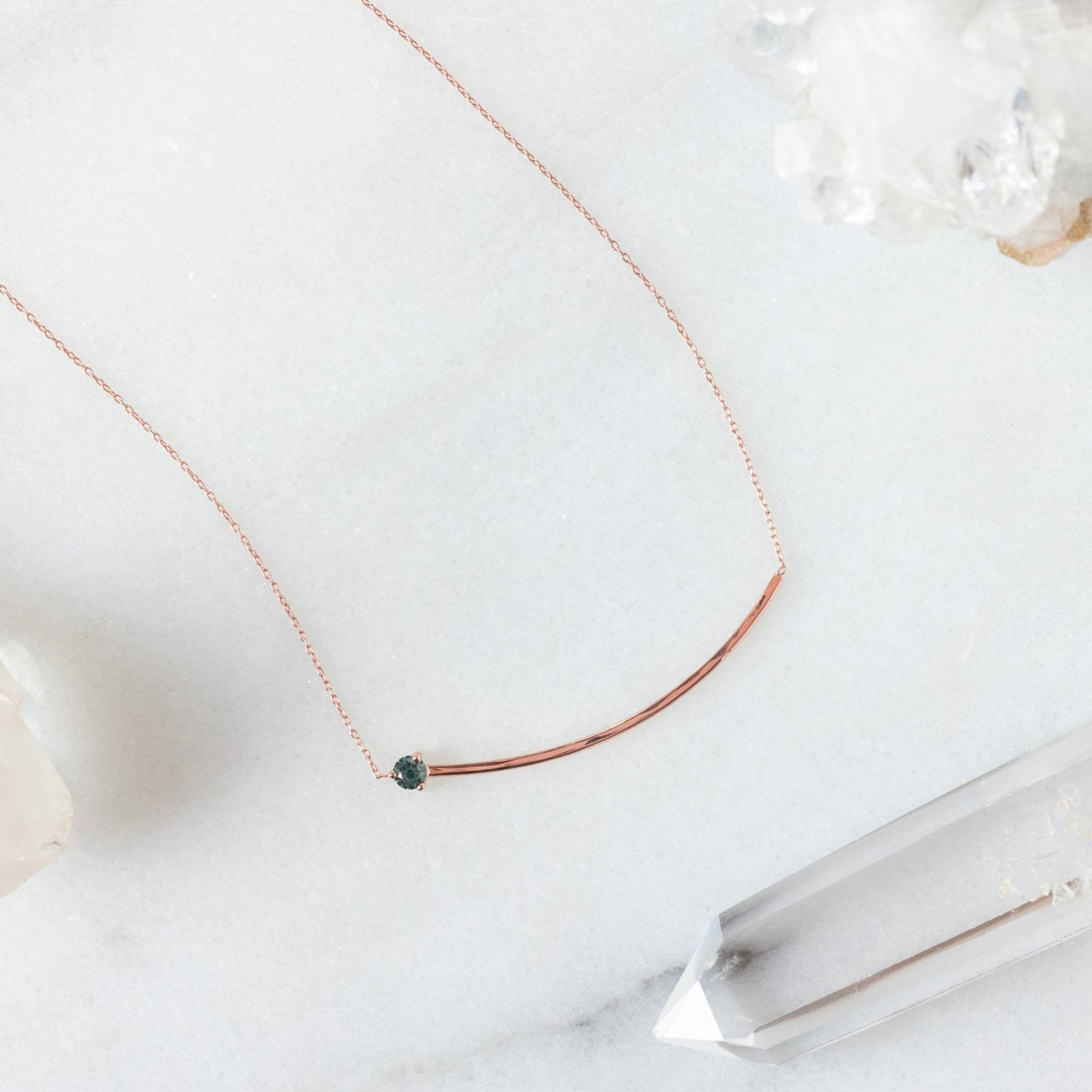 The Blue Montana Sapphire Gemstone Arc Necklace | 14K Rose Gold