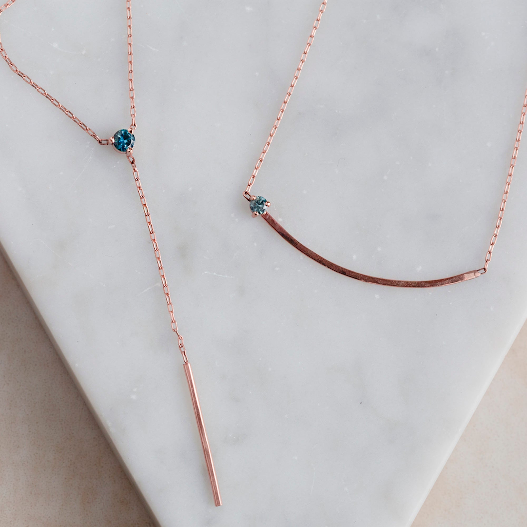 The Blue Montana Sapphire Gemstone Arc Necklace | 14K Rose Gold