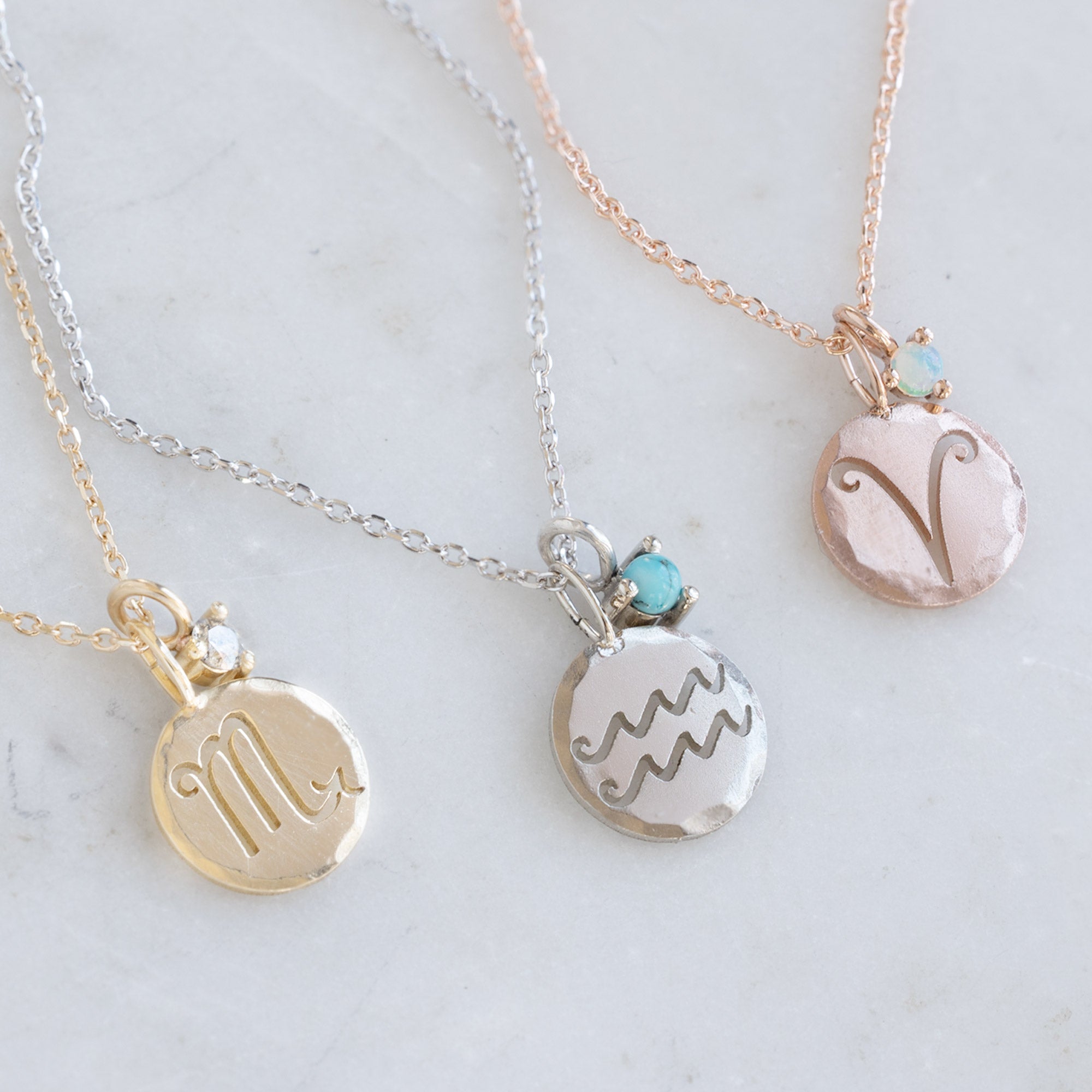 The Custom Zodiac Birthstone Charm Necklace | 14K Rose Gold