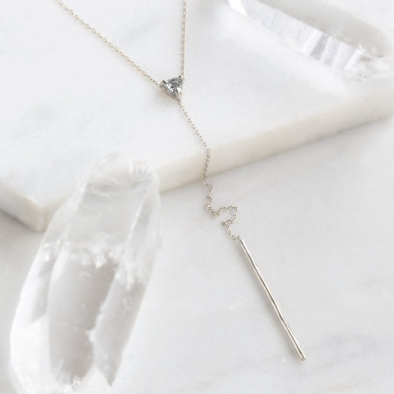 The Trillion Salt and Pepper Diamond Lariat Necklace | 14K White Gold