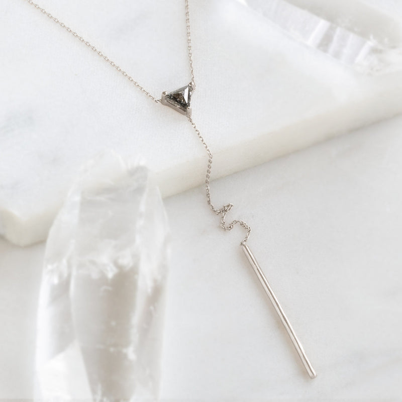 The Trillion Black Diamond Lariat Necklace | 14K White Gold