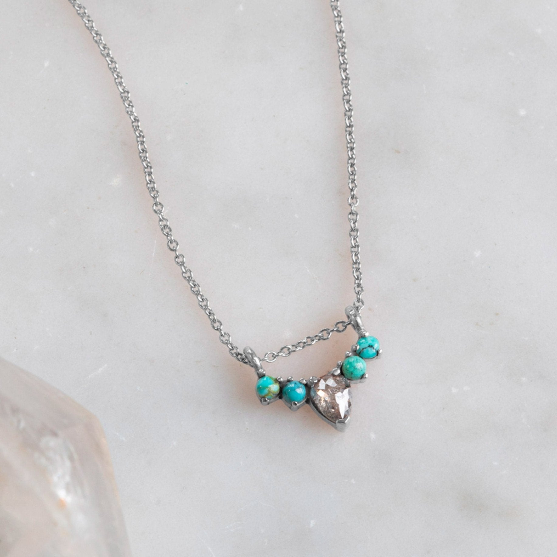 The Turquoise + Diamond Sunburst Necklace | 14K White Gold