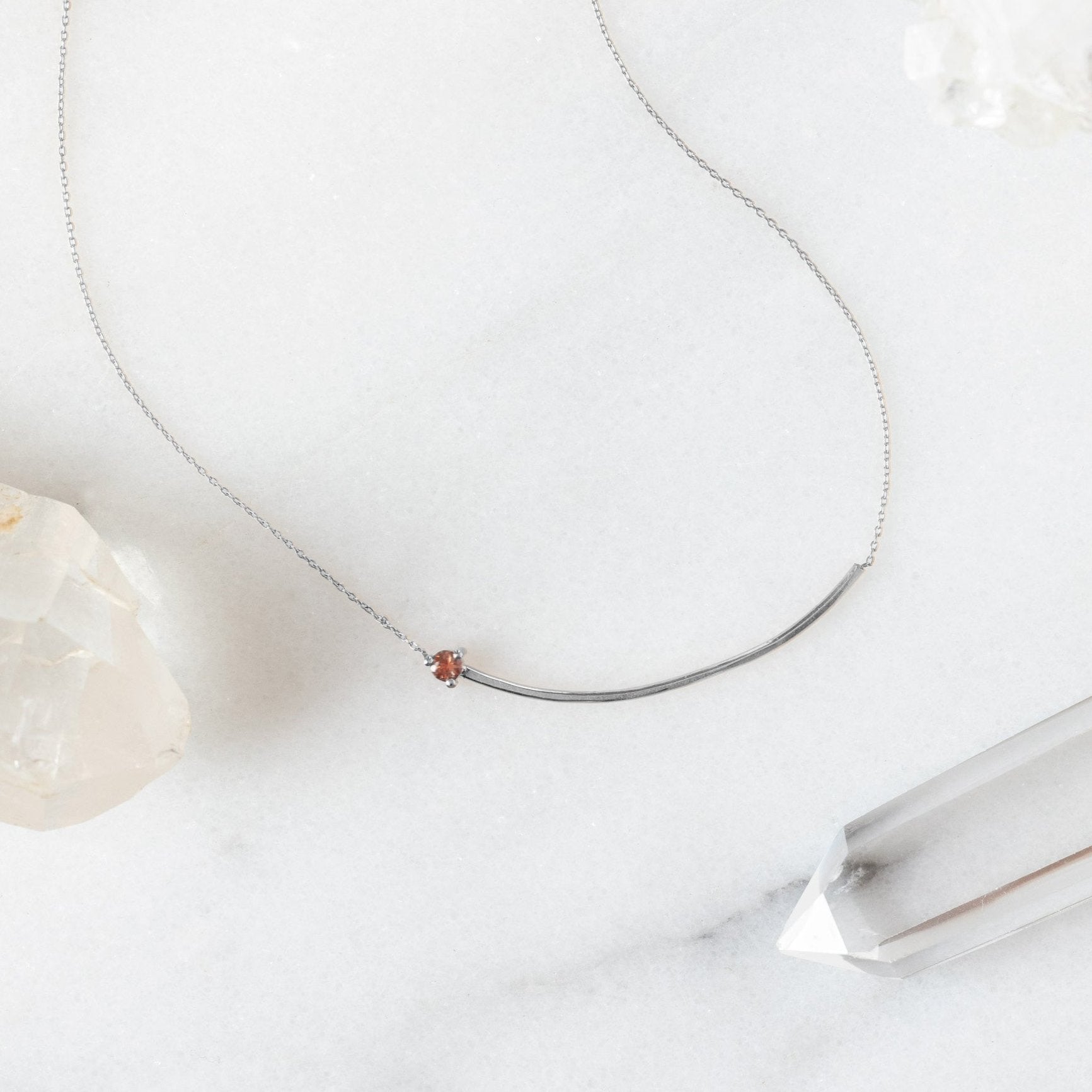 The Sunstone Gemstone Arc Necklace | 14K White Gold