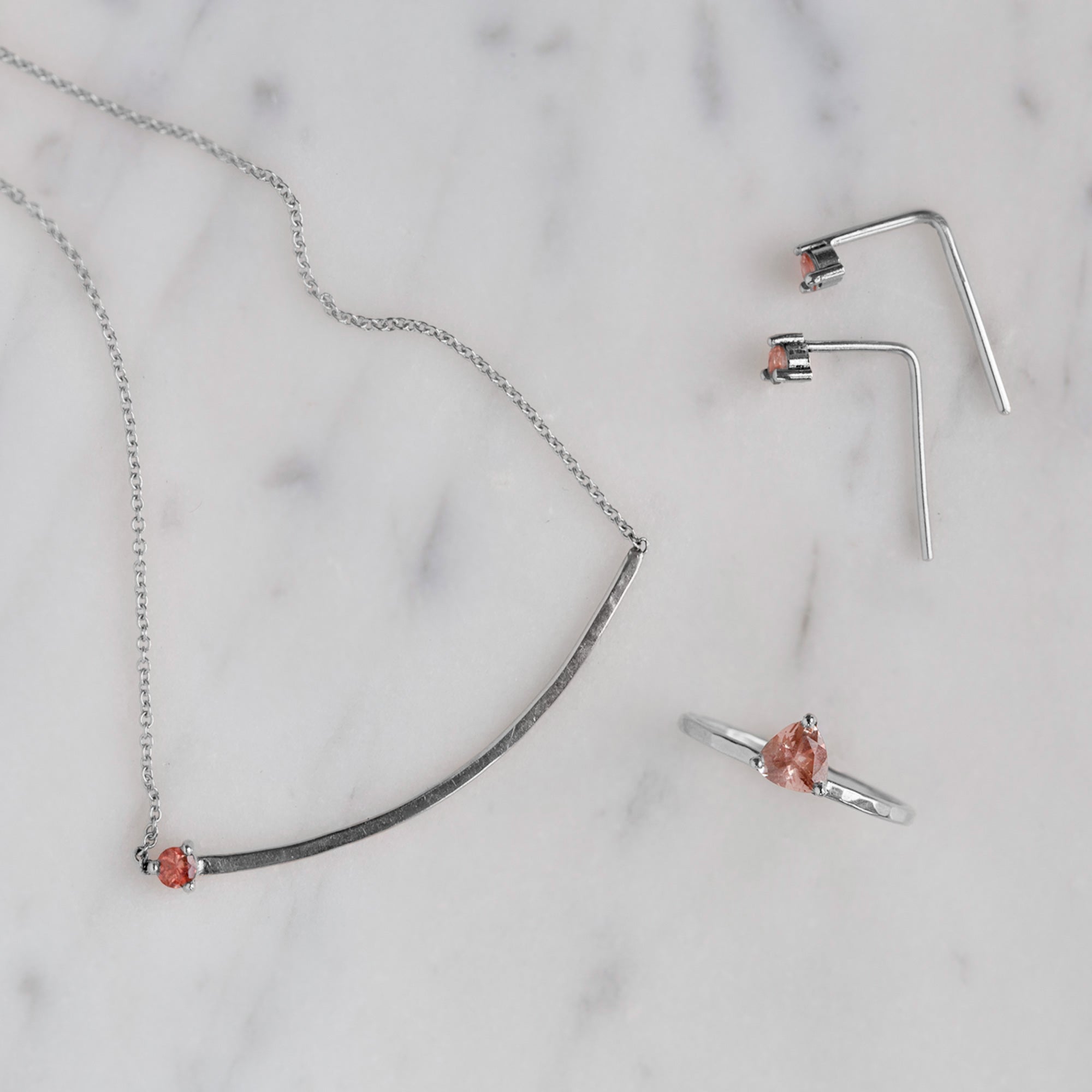 The Sunstone Gemstone Arc Necklace | 14K White Gold