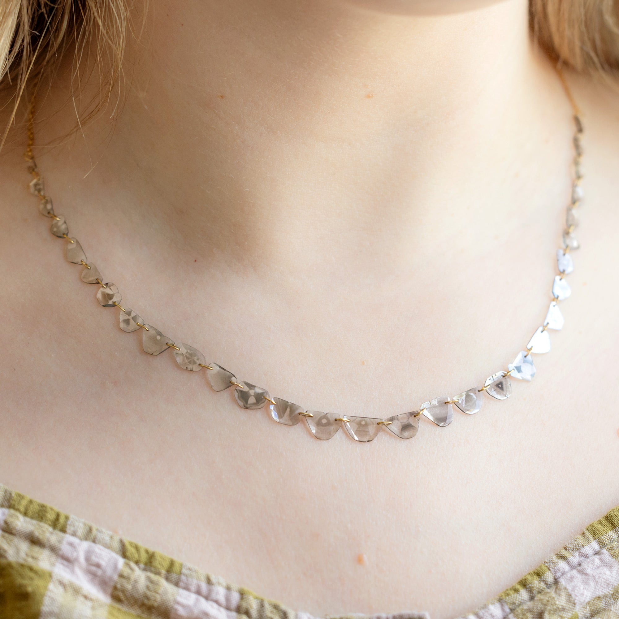  18K Yellow Gold Custom 2.8ct Salt and Pepper Diamond Slice Pennant Necklace | displayed on model's neck