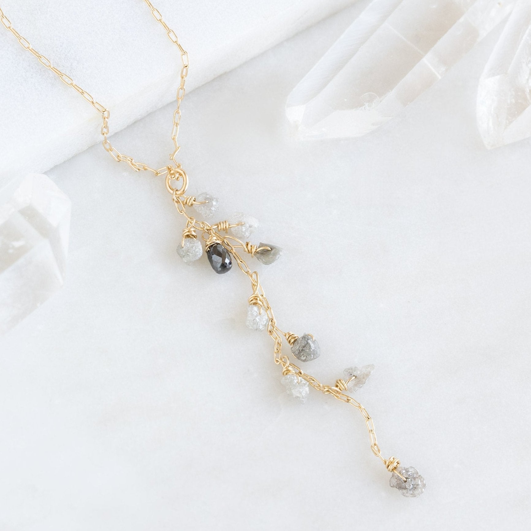 The Rough Grey Diamond Cascade Necklace | Gold Filled