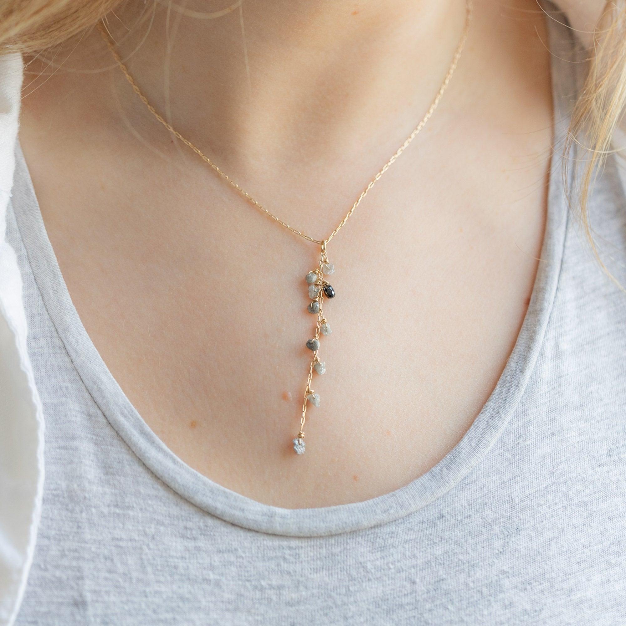 The Rough Grey Diamond Cascade Necklace | Gold Filled