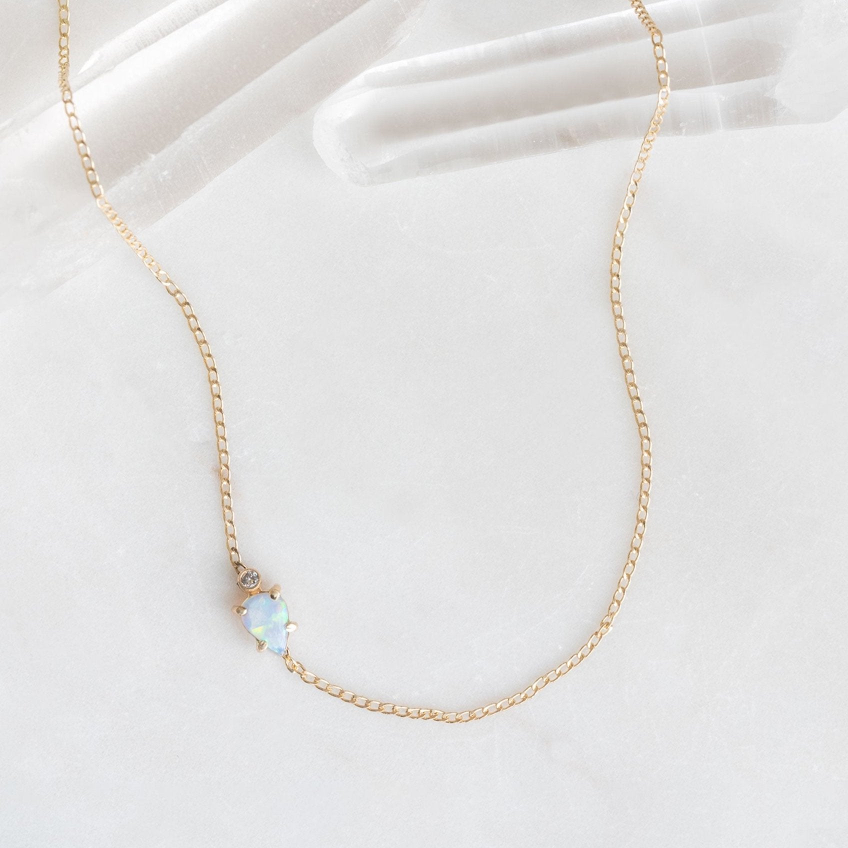 The Asymmetrical Opal + Diamond Necklace | Yellow Gold