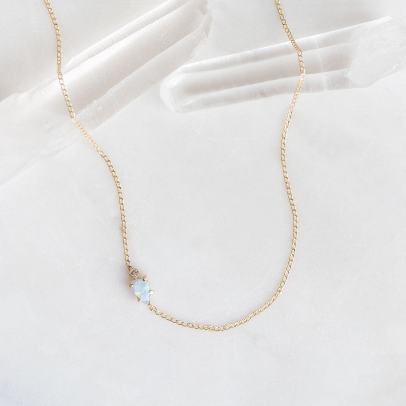 The Asymmetrical Opal + Diamond Necklace | Gold Filled