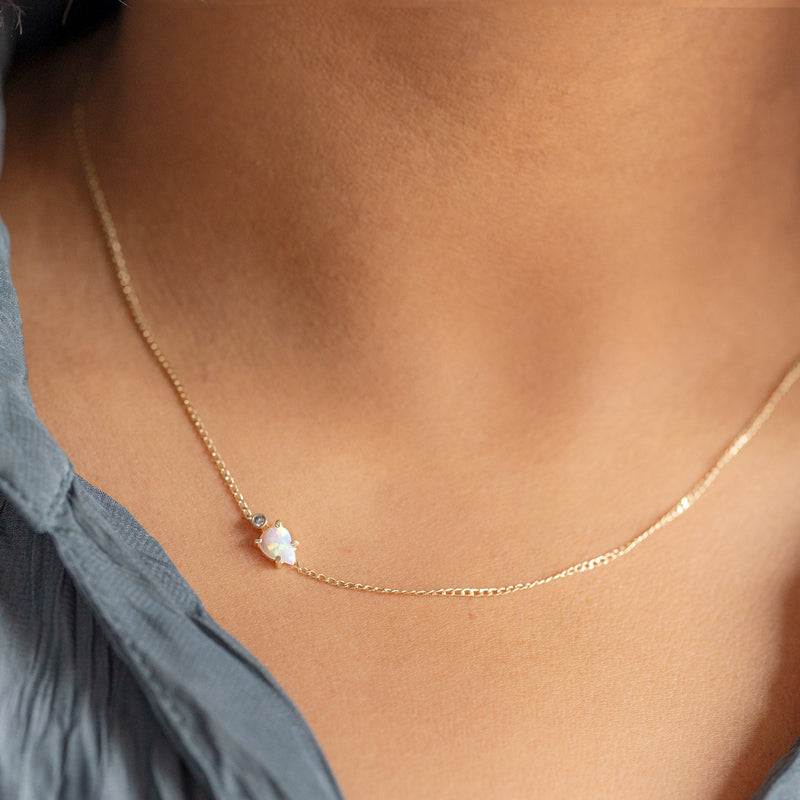 The Asymmetrical Opal + Diamond Necklace | Gold Filled