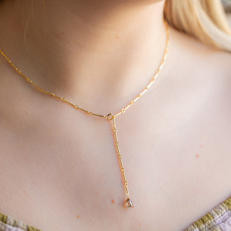 The Bar Chain Briolette Champagne Diamond Lariat Necklace | Gold Filled