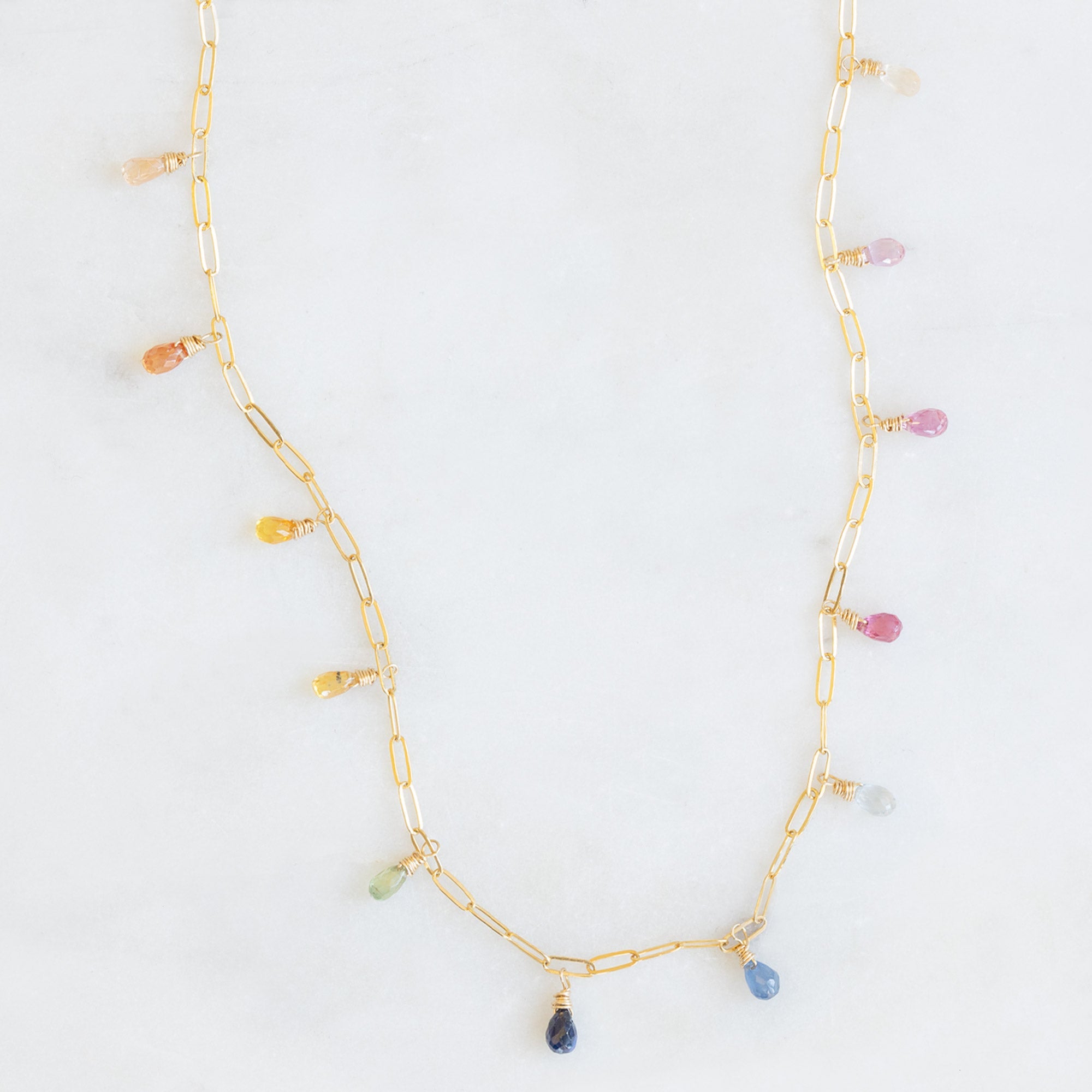 The Rainbow Sapphire Briolette Necklace | Gold Filled