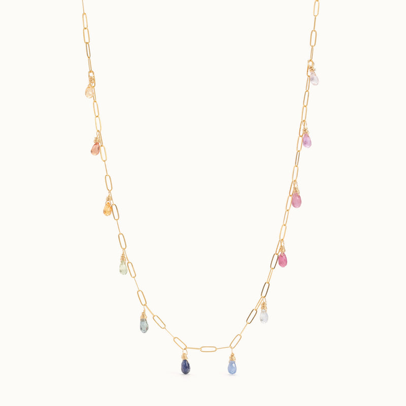 The Rainbow Sapphire Briolette Necklace | Gold Filled